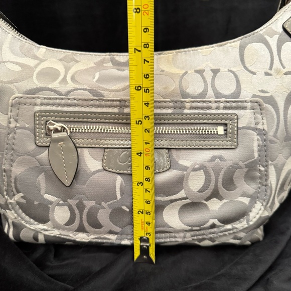 Coach Penelope Optic Signature Shoulder Hobo Bag Silver Gray Lurex Canvas #15054 - Picture 12 of 15